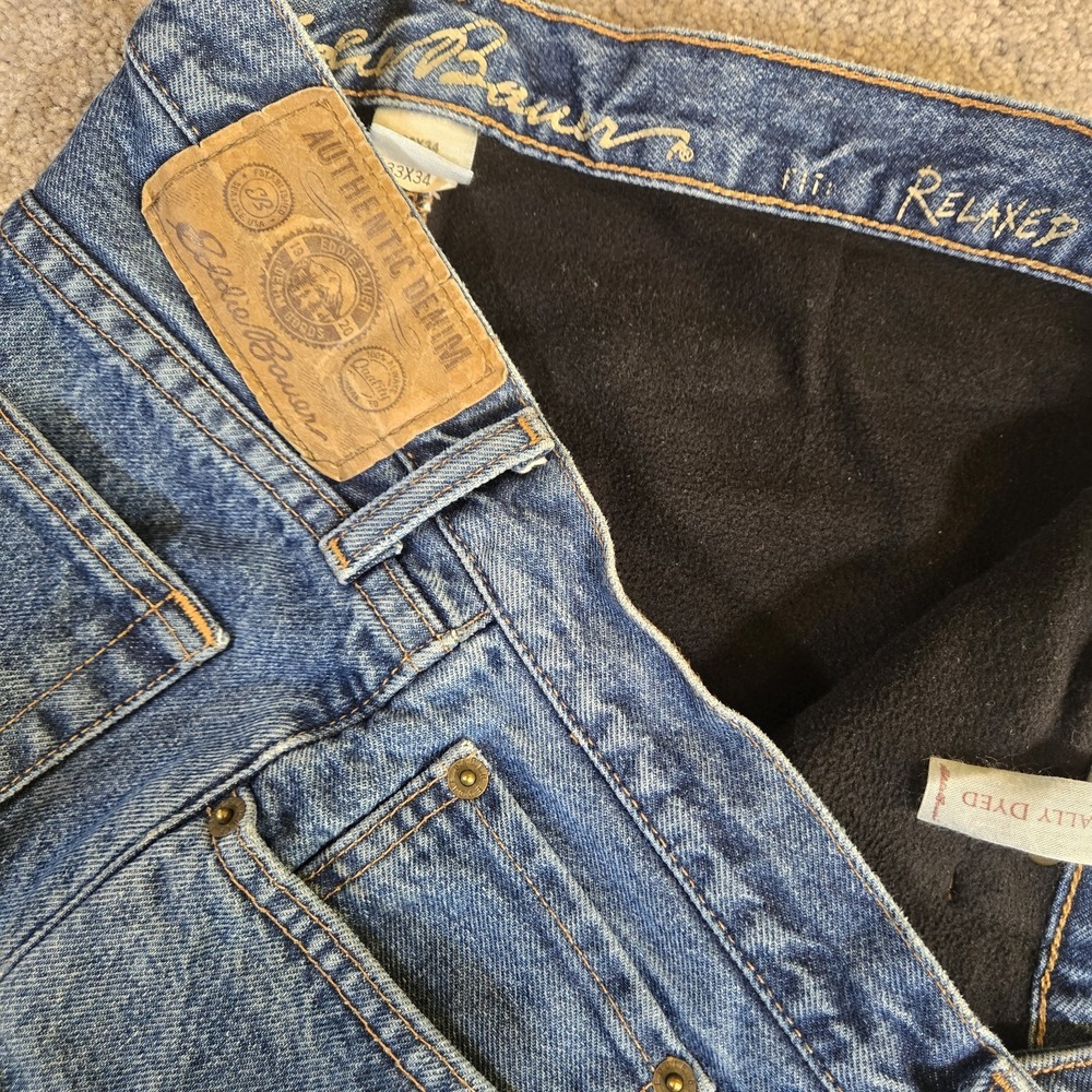 Eddie Bauer Men 33x34 Flannel Lined Denim Jeans Straight Leg Chino‎ Canvas Work
